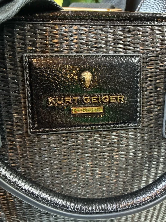 Kurt Geiger Black Metallic Leather & Raffia Chiswick Tote - NWT - Picture 2 of 11